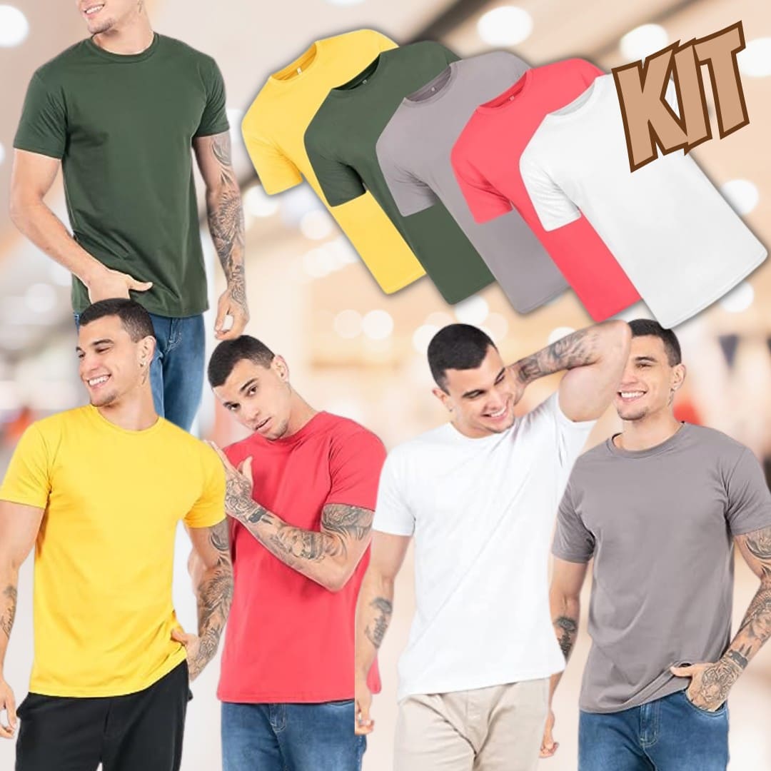 Kit 5 Camisetas Masculinas Básicas 100 Algodão Penteado PROMOON