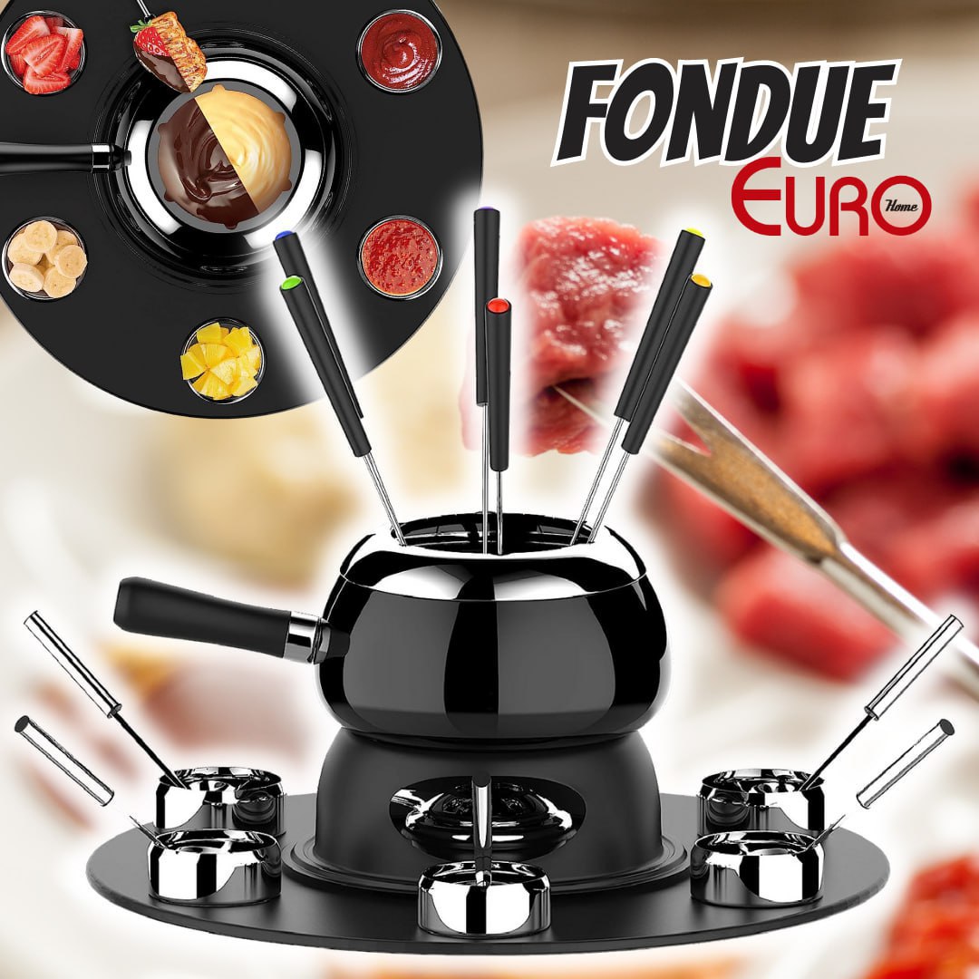 Conjunto Fondue Inox com Base Giratória 23 Peças Euro Preto PROMOON