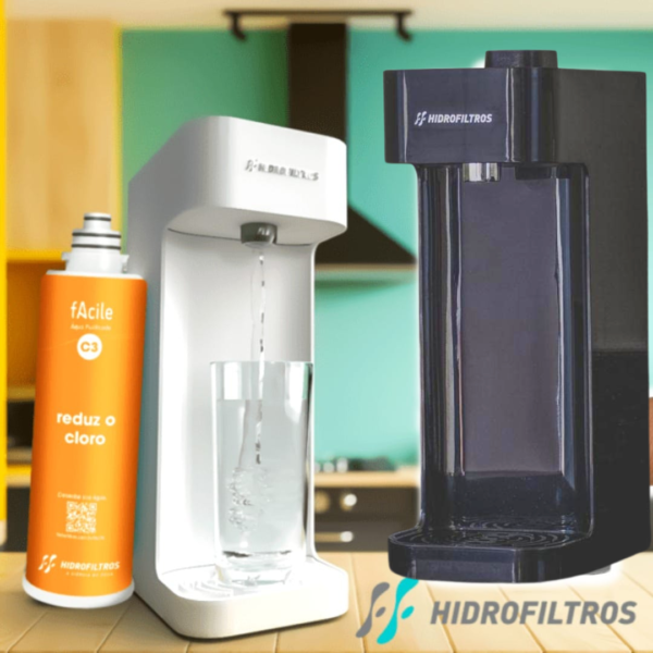 Purificador de Água Facile com Refil C3 Elimina Cloro, Odores e Sabores Hidrofiltros