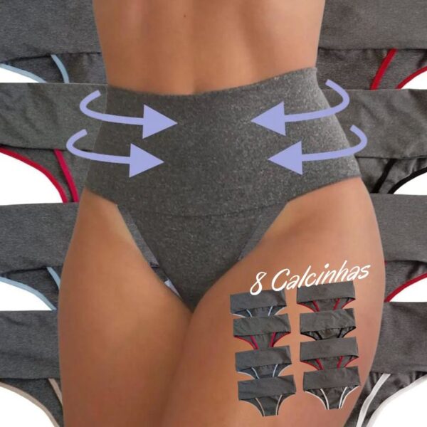 Kit 8 Calcinha Power Fitness Cós Alto Compressão Para Barriga Viére