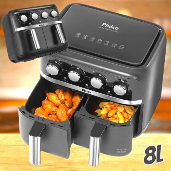 Fritadeira Air Fryer Dual Philco PFR3000PI Duplo Cesto 8L - 220V