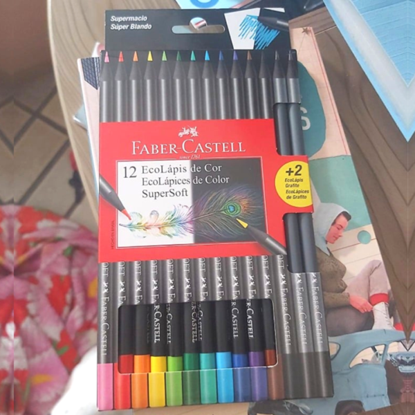 Lápis de Cor, Faber-Castell, EcoLápis Supersoft, 120712SOFT+2, 12 Cores + 2 Grafite