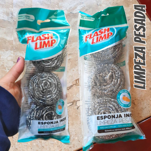 Pack com 3 Aço inox para Limpeza pesada ferro e grelha, E3A4821, Flash Limp