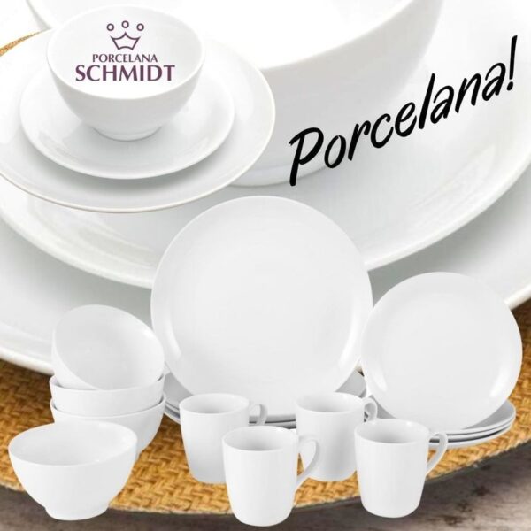 Aparelho de Jantar 16 Peças Schmidt Porcelana - Redondo Branco Universal