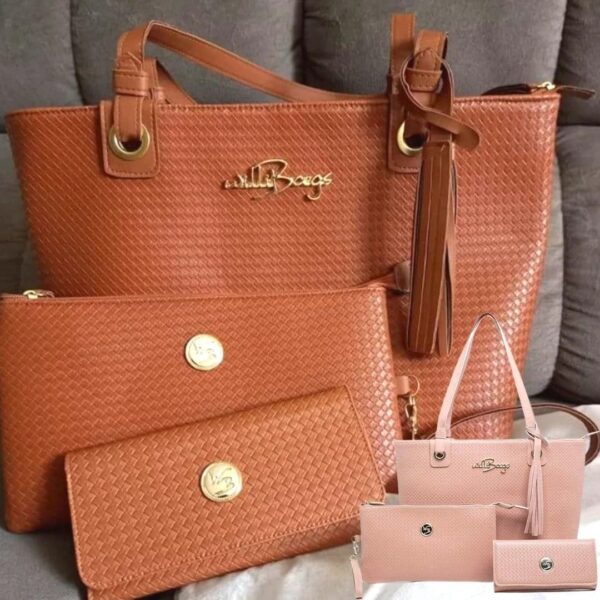 Kit Bolsa Feminina Tipo Sacola + Necessaire + Carteira Willibags ( 4 cores )