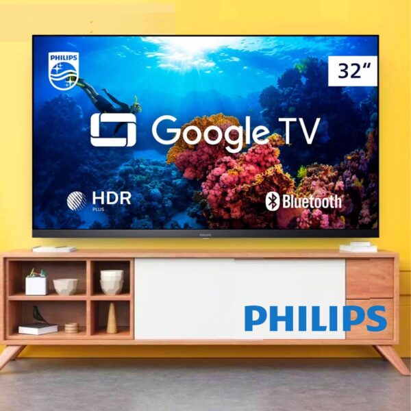 Smart TV Philips 32" HD 32PHG6918/78, Google TV, Comando de Voz, HDR, 3 HDMI, Wifi 5G, Bluetooth