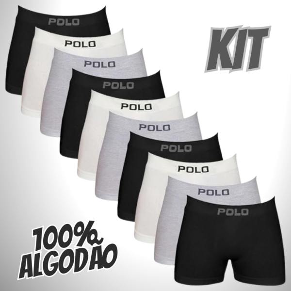 POLO STAR, Kit 10 Cueca Boxer Polo 100% Algodão Box Masculina