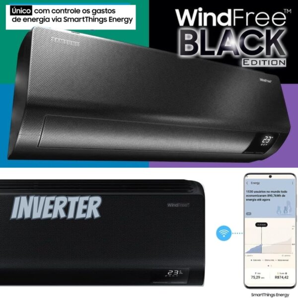 Ar-condicionado Split Inverter Samsung WindFree Black Edition Sem Vento 12.000 BTUs Frio AR12CVFCABTNAZ 220V