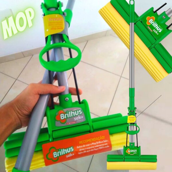 Mop Sek+ com Cabo Retrátil, Cor Verde com Amarelo, Linha Brilhus, Bettanin.