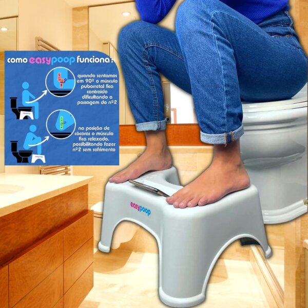 Banquinho de Vaso Sanitário Apoio de Pés Para Cócoras EASYPOOP, Suporte de Celular Exclusivo, Pés Antiderrapantes, Original