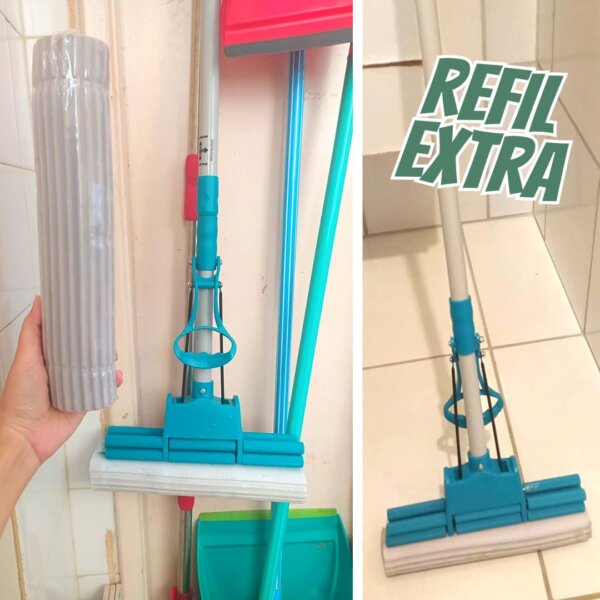 Kit Mop Limpeza Geral Plús + 1 refil extra, combina três funções lavar, enxaguar e secar,  Flash Limp