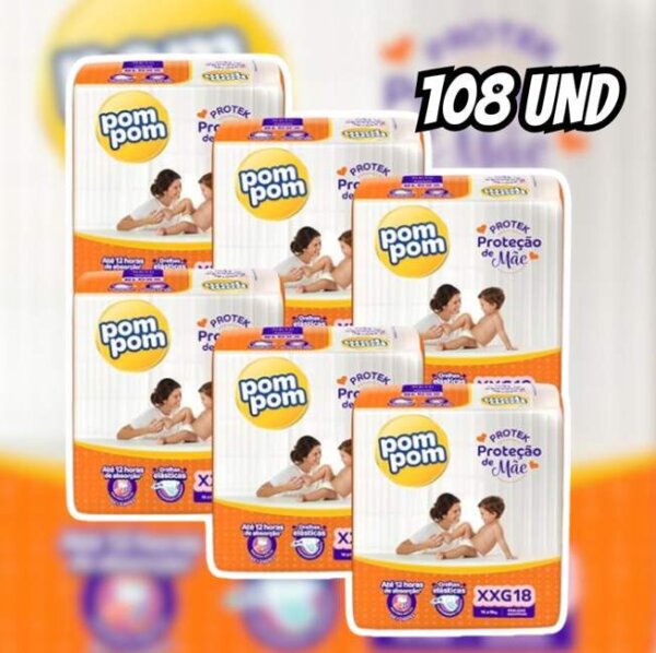 Fralda Pom Pom Protek Proteção de Mãe Jumbo XXG 108 Unidades
