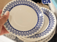 Conjunto com 6 Pratos Biona Donna Grécia Azul/Marfim 24 cm