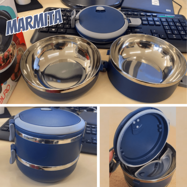 Marmita dupla Lunch Box Azul ou vermelha, LB1234-AZ , Euro Home