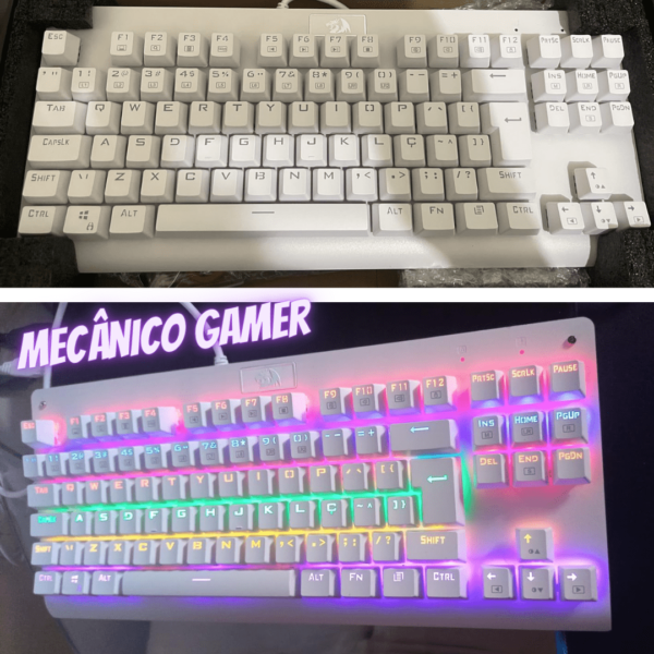 Redragon, K568W-R (PT-BLUE), Teclado Mecânico Gamer Dark Avenger, Rainbow Switch, Branco Lunar White
