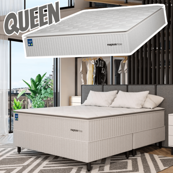 Cama Box Queen (Box + Colchão) Plumatex - de Mola Ensacada 71cm de Altura Magnum Maxx