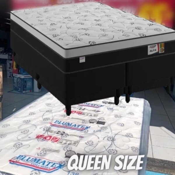 Cama Box Queen Size (Box + Colchão) - Plumatex Molas Ensacadas Alfa