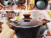 Caçarola 22 ou 24 ColorStone de alumínio com antiaderente e tampa de vidro, wooden, Euro Home