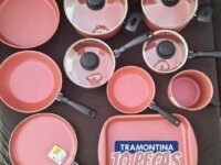 Jogo de Panelas Tramontina Turim em Alumínio com Revestimento Starflon Max Rosa 10 Peças