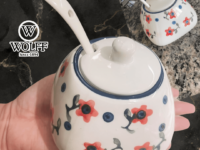 Pote de Cerâmica com Colher Vintage Flores 10cm x 8cm - Wolff