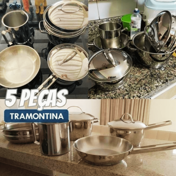 Jogo de Panelas Tramontina Allegra em Aço Inox com Fundo Triplo 5 Peças