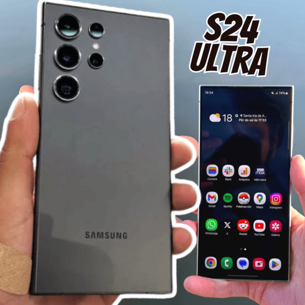 Smartphone Samsung Galaxy S24 Ultra, Galaxy AI, Selfie de 12MP, Tela de 6.8" 1-120Hz, 256GB, 12GB RAM