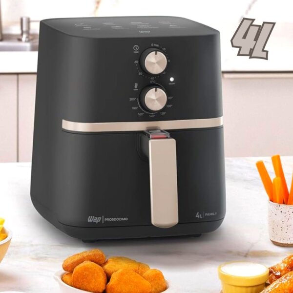 WAP Fritadeira Elétrica Air Fryer FAMILY 4 Litros, Temperatura Ajustável, Duplo Revestimento Antiaderente, 1500W