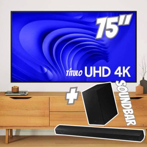 Smart Big TV 75" Crystal UHD 4K 75DU8000 2024 + Soundbar HW-B550/ZD