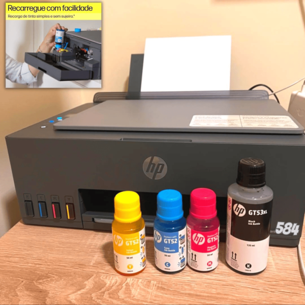 Impressora Multifuncional HP Smart Tank 584 Tanque de Tinta Colorida WiFi com autorreparo