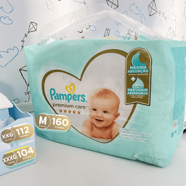 Fralda Pampers Premium Care M - 160 fraldas / Care XXG - 112 fraldas / XXXG - 104 fraldas