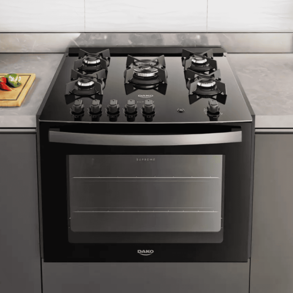 Fogão de Embutir 5 Bocas Preto com Mesa de Vidro Dako Supreme Bivolt