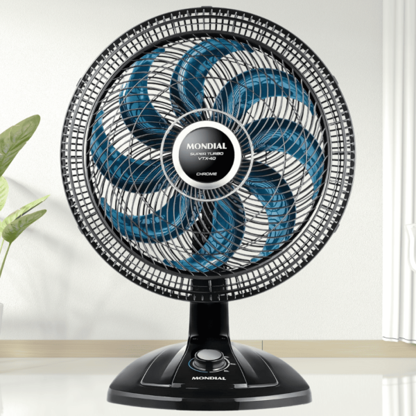 Ventilador de Mesa 40cm Super Turbo, Mondial, Preto/Azul, 140W, 110V - VTX-40-CHROME