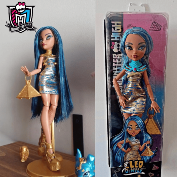 Monster High, Boneca Cleo Articulável com Vestido Dourado e Acessórios
