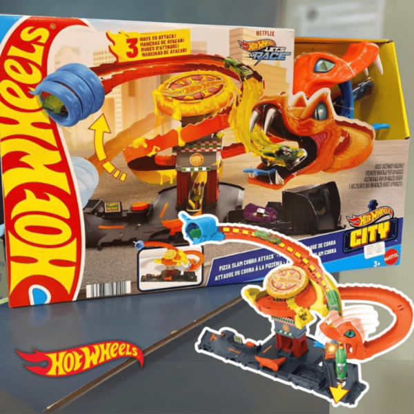 Hot Wheels City, Pista Ataque de Cobra vs Pizzaria e 1 Carrinho em Escala 1:64