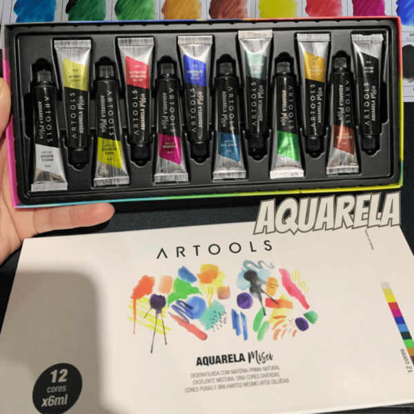 Aquarela Bisnaga Misci 6 ml 12 cores Artools, 610610, Multicor
