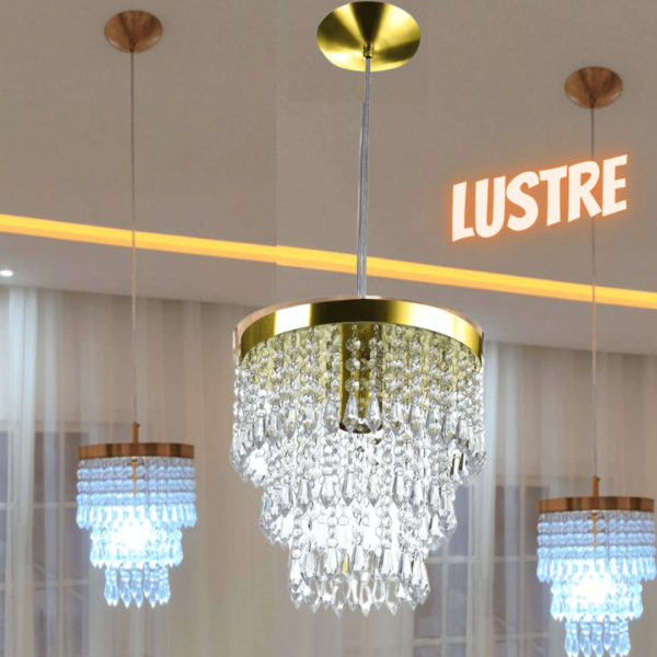 Lustre Pendente De Cristal Acrílico Manucrillic Dourado