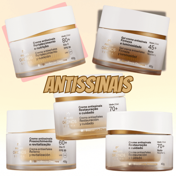 Creme / Gel Antissinais 30+, 45+, 60+, 70+, 80+ dia ou noite Chronos Derma 40 g