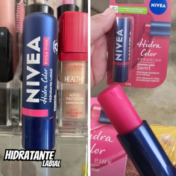 NIVEA Hidratante Labial Hidra Color 2 em 1 Rosa Vermelho, Rosa ou Nude 4,8g
