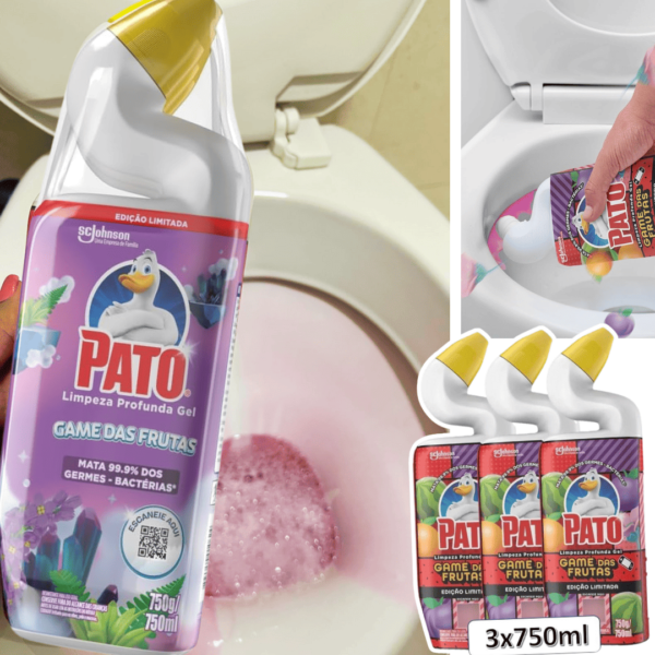 Pato Limpador Sanitário Kit Game das Frutas, Desodorizador Sanitário de Limpeza Profunda, 3 Unidades, 750ml
