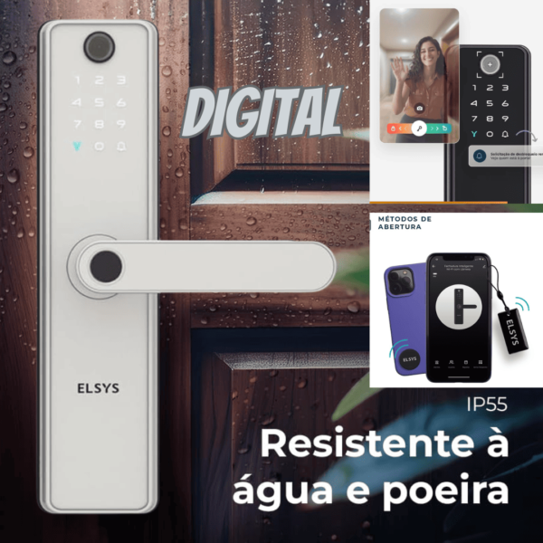 Fechadura Digital de Embutir, Wi-Fi com Biometria, Elsys, SAX - Abertura via Biometria, Senha Numérica, Aplicativo, Camera (2 cores)