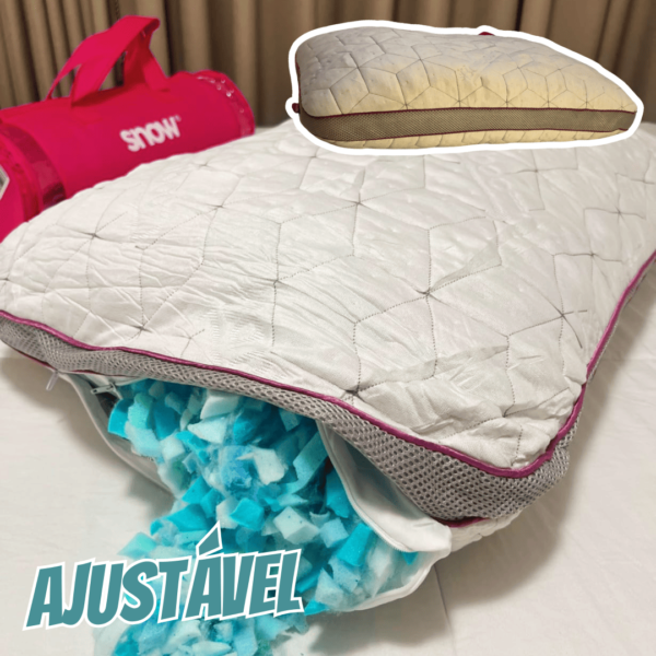 Travesseiro Ajustável - I wanna sleep - Snow®, flocos de espuma removíveis para controle da altura