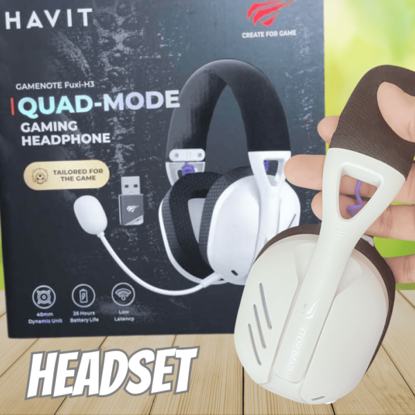 Fone de Ouvido Headset Gamer Havit Fuxi-H3 White Black, Com Fio e Sem Fio, Wireless 2,4GHz
