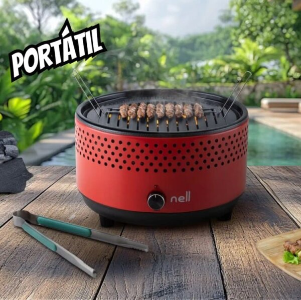 Churrasqueira a Carvão Portátil com Ventilador - Nell GB-PC1 PR com Assadeira