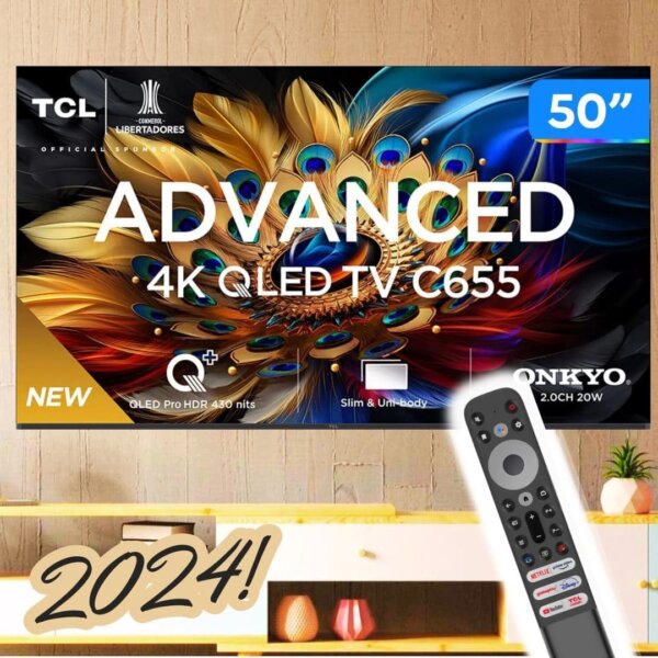 Smart TV 50" QLED 4K TCL 50C655 com Processador AIPQ, Google TV, HDR10+