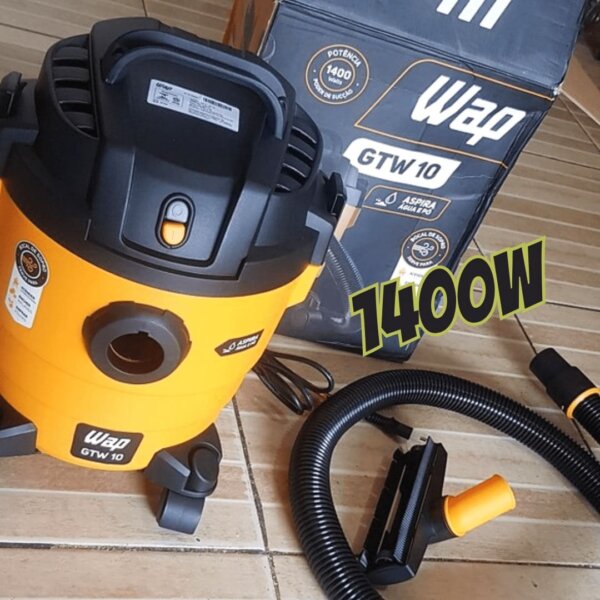 WAP Aspirador de Pó e Água GTW 10, Compacto, 10 Litros, com Mangueira de 1,5 Metros, Filtro Lavável, 140mbar 1400W