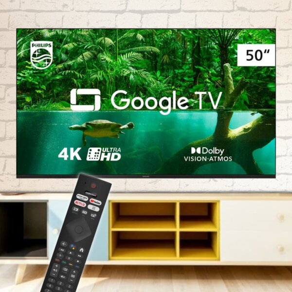 Smart TV Philips 50" 4K, Google TV, Comando de Voz, Dolby Vision/Atmos, Bluetooth - 50PUG7408/78