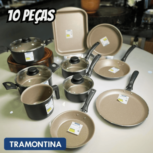 Jogo de Panelas Tramontina Turim em Alumínio com Revestimento Antiaderente Starflon Max Preto 10 Peças