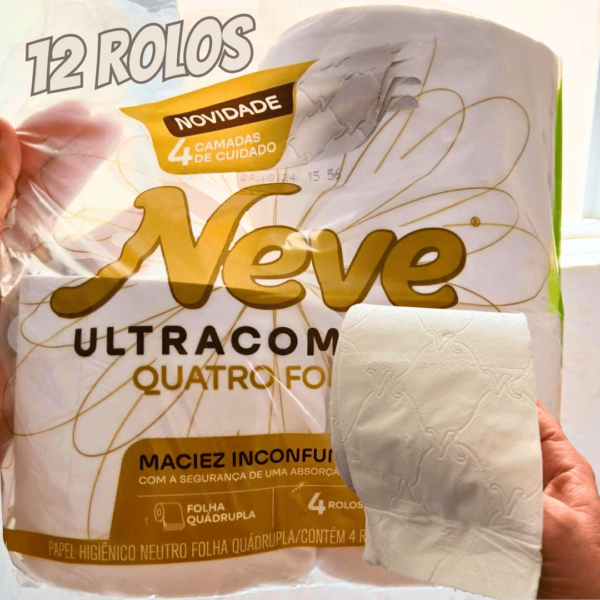 Neve Papel Higiênico Ultracomfort, Folha Quádrupla, 20m, 12 rolos