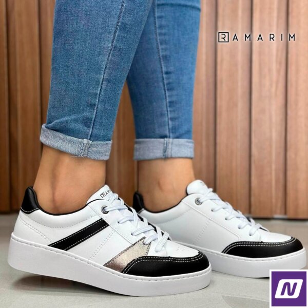 Tênis RAMARIM Básico 2476203 Feminino (branco/preto) - (34 ao 39)