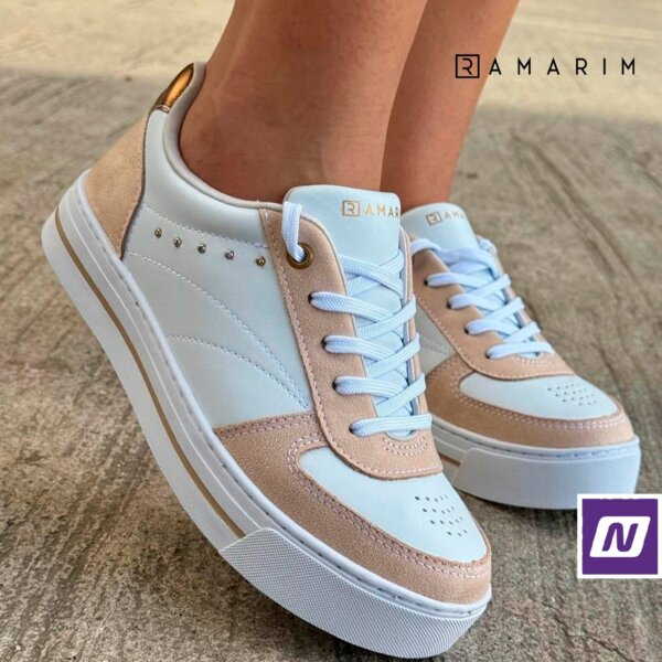 Tênis RAMARIM Casual Feminino Branco/Bege OU Branco/Preto